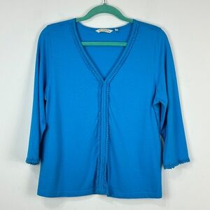 Soft Surroundings Women's Blue Embroidered V-Neck Blouse PL Boho Beach